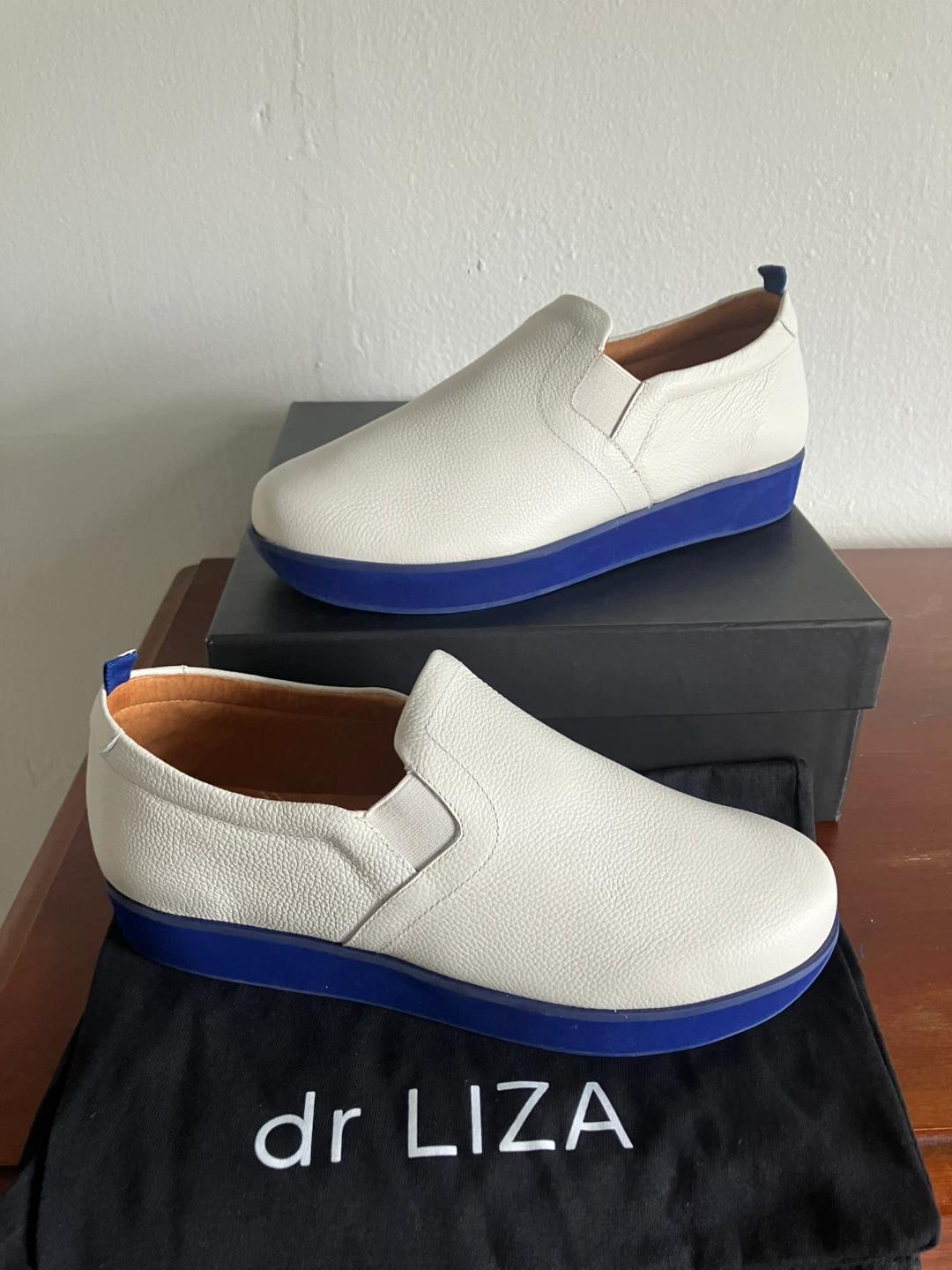 Dr. Liza Slip-On Sneakers - White & Blue