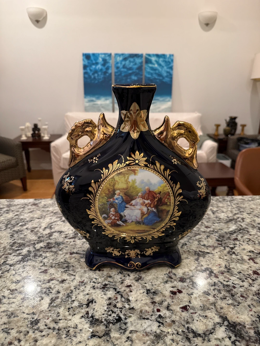 Decorative Vase - Dark Blue & Gold - French style design