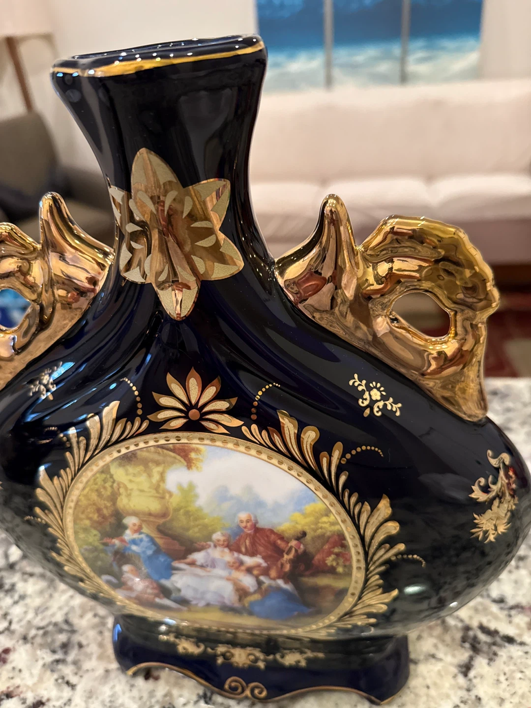 Decorative Vase - Dark Blue & Gold - French style design - photo 2