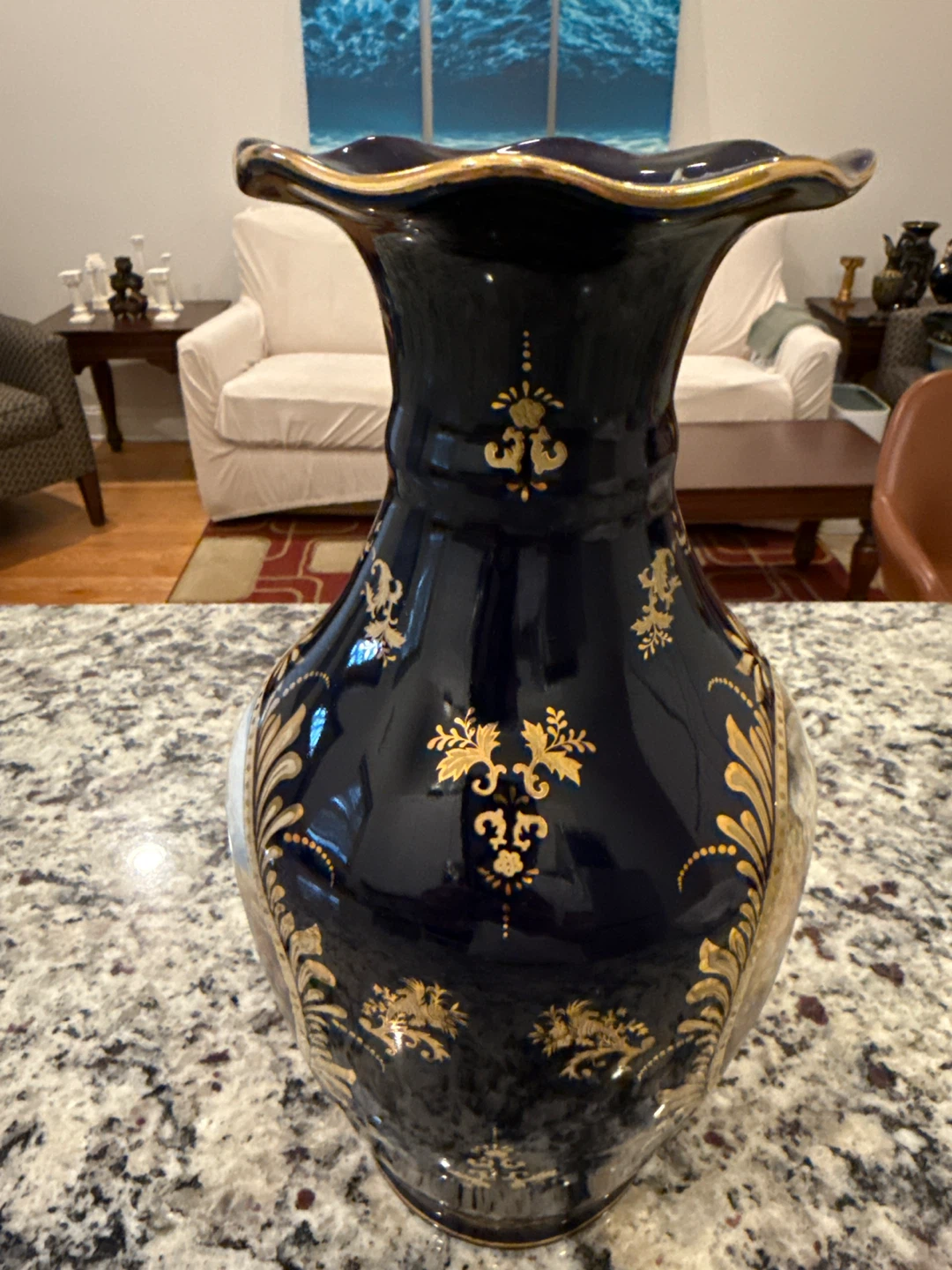 Vintage Decorative Vase - Navy Blue & Gold,  French style design - photo 2