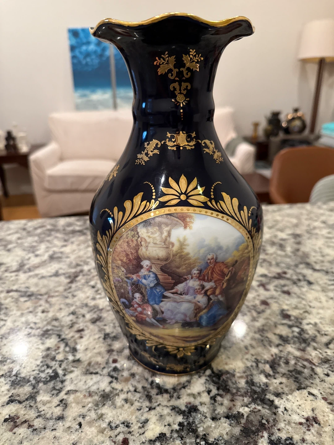 Vintage Decorative Vase - Navy Blue & Gold,  French style design - photo 3