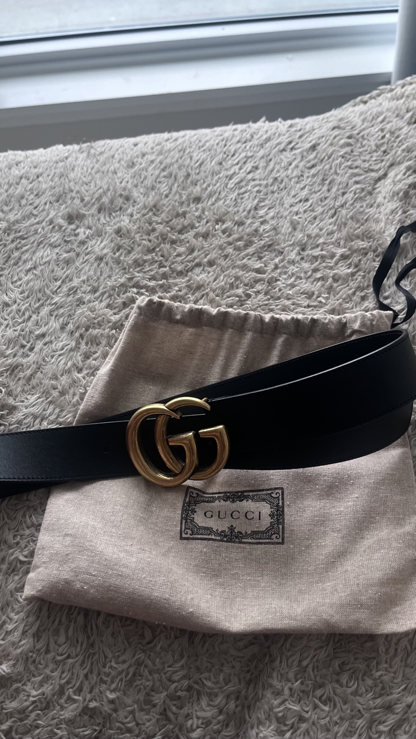 Gucci Black Leather Belt with Gold Buckle