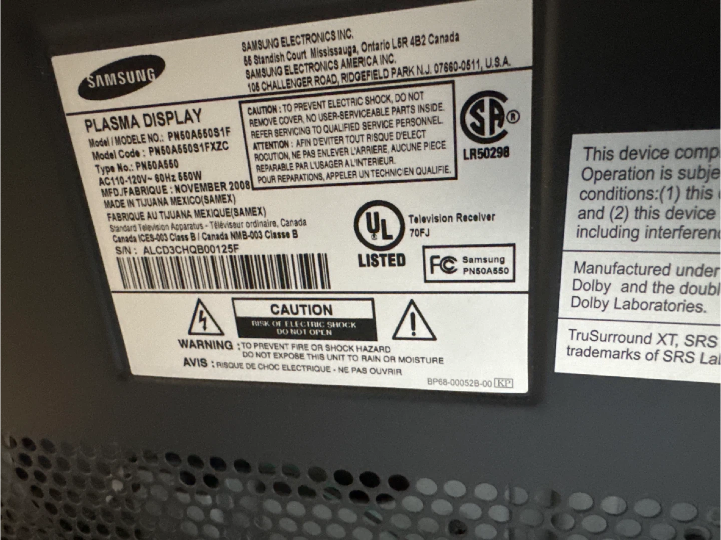 50 inch Plasma Samsung TV - photo 2