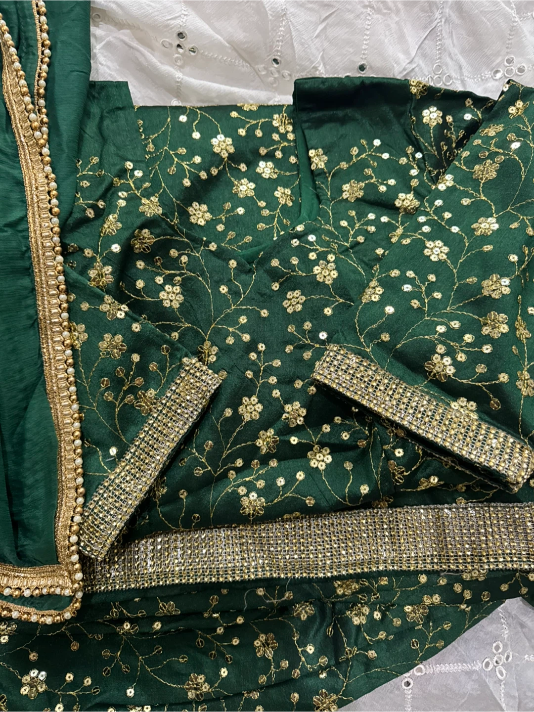 Green & Gold Embroidered Salwar Kameez