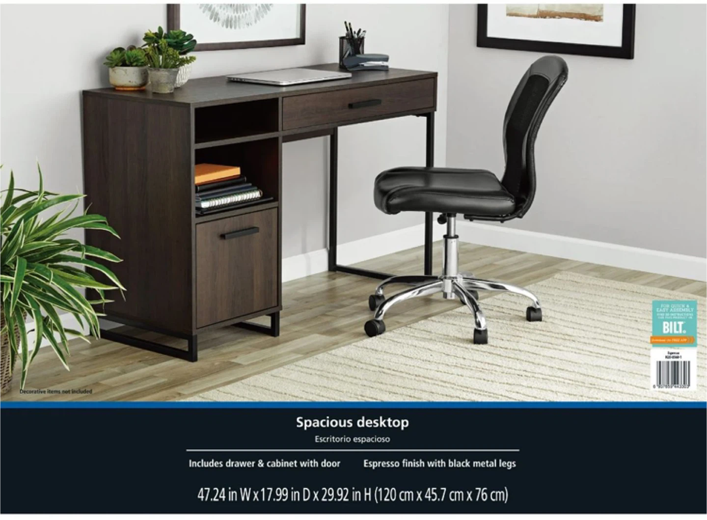 Espresso Finish Desk with Drawer & Cabinet