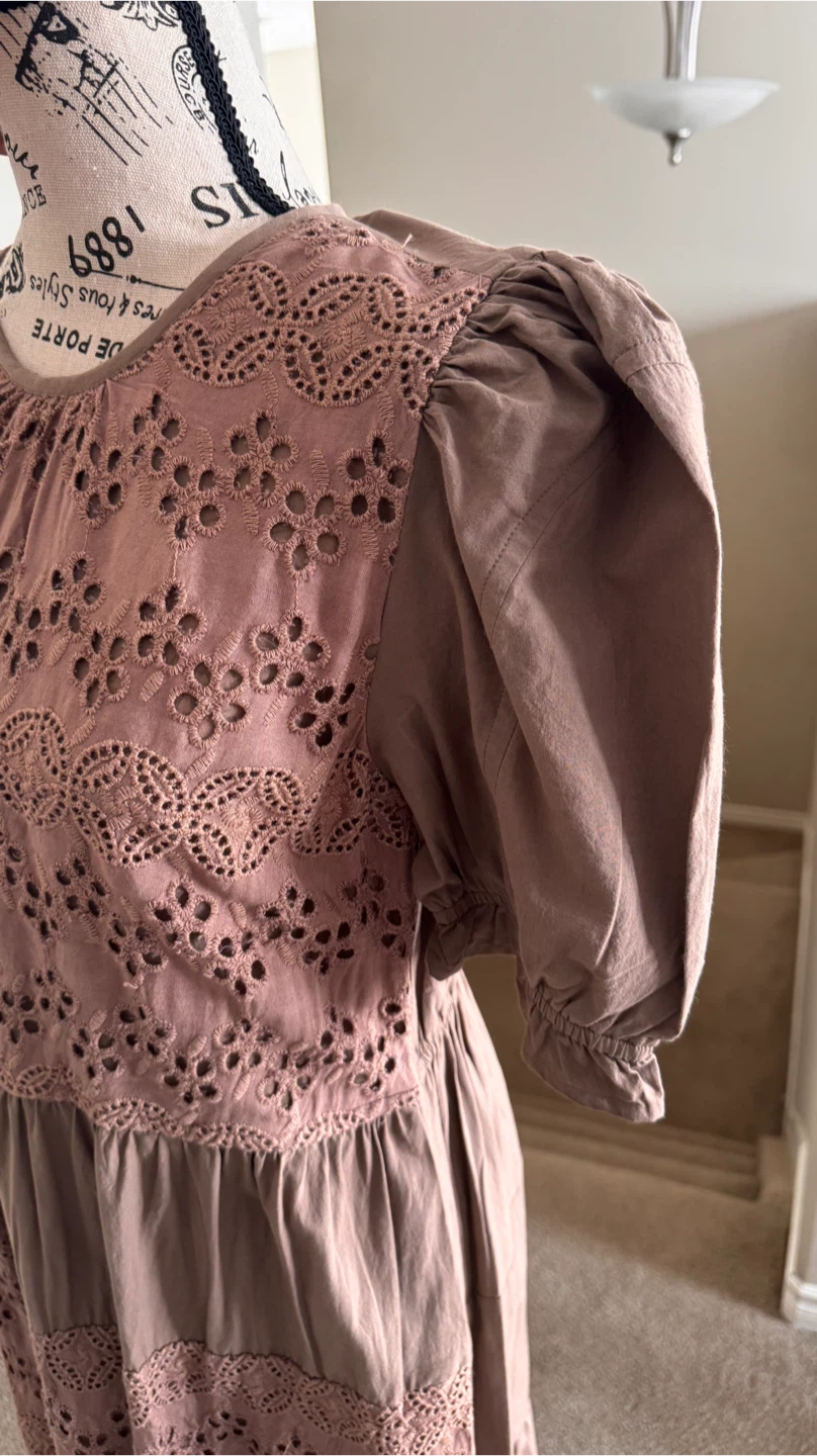 Brown Eyelet Tiered Midi Dress - photo 3
