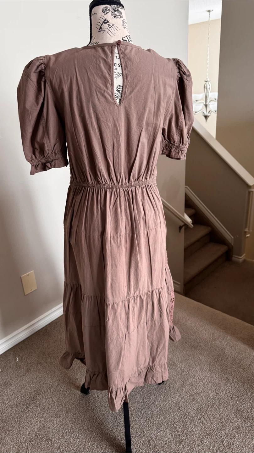 Brown Eyelet Tiered Midi Dress - photo 4