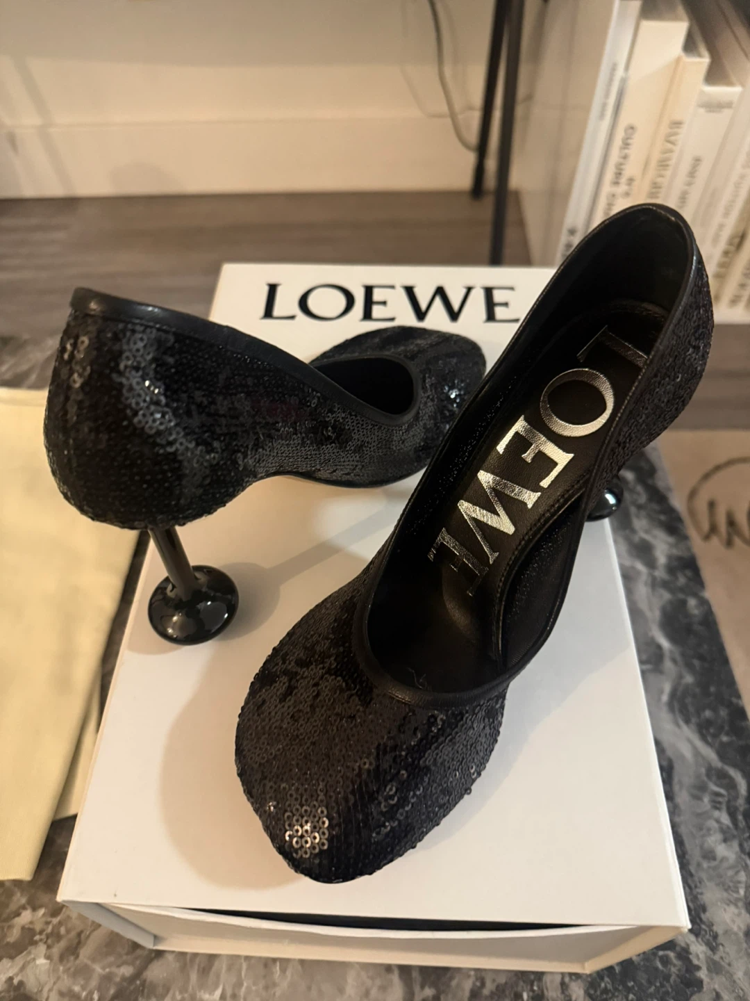 Loewe Black Sequin Heels - Size 36