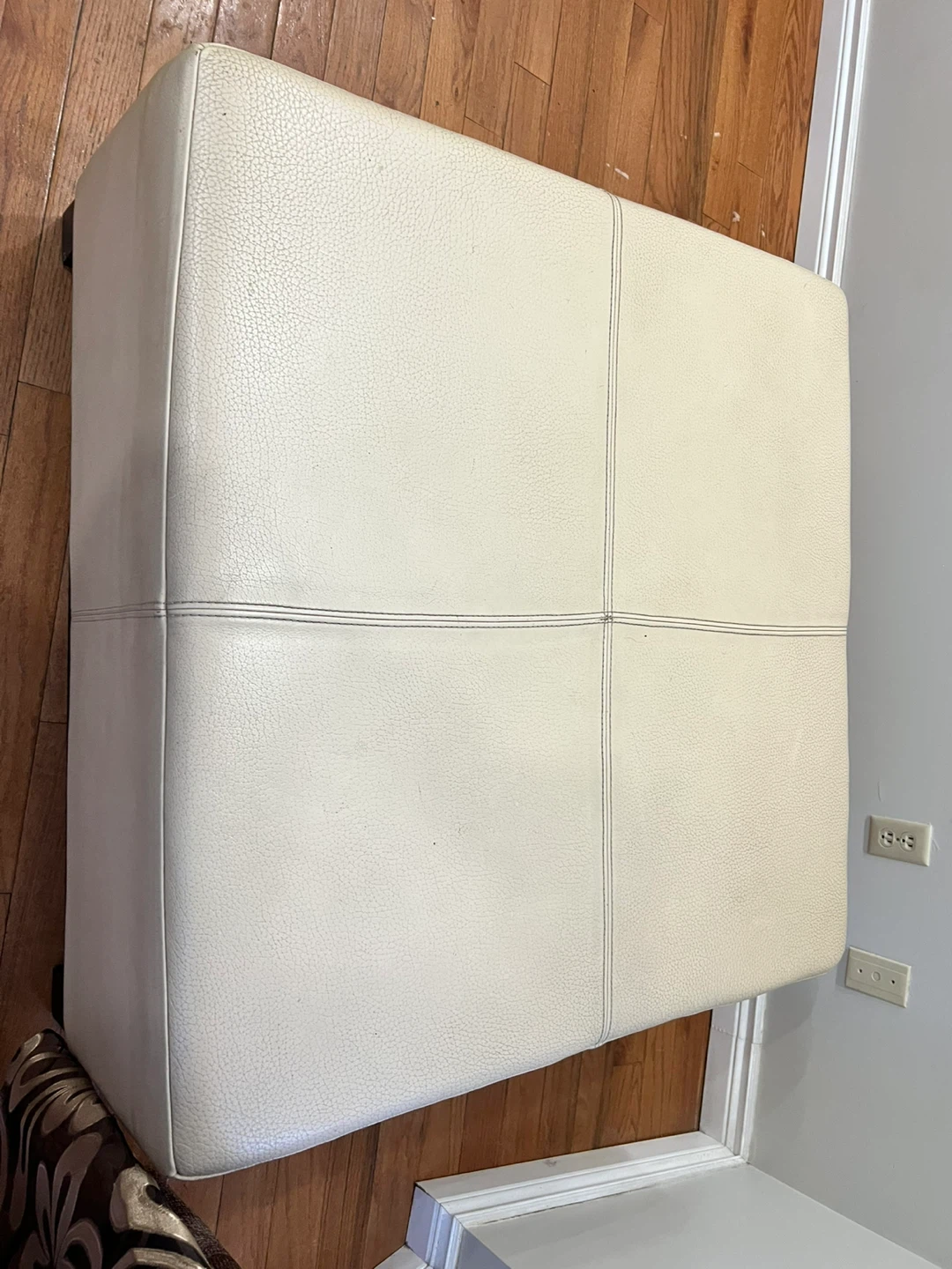 Beige Leather Ottoman Square 39 x 39 inch