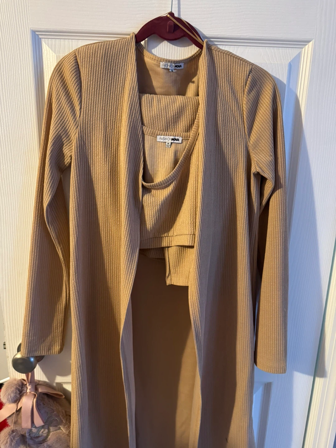 Fashion Nova Tan Ribbed 3-Piece Set