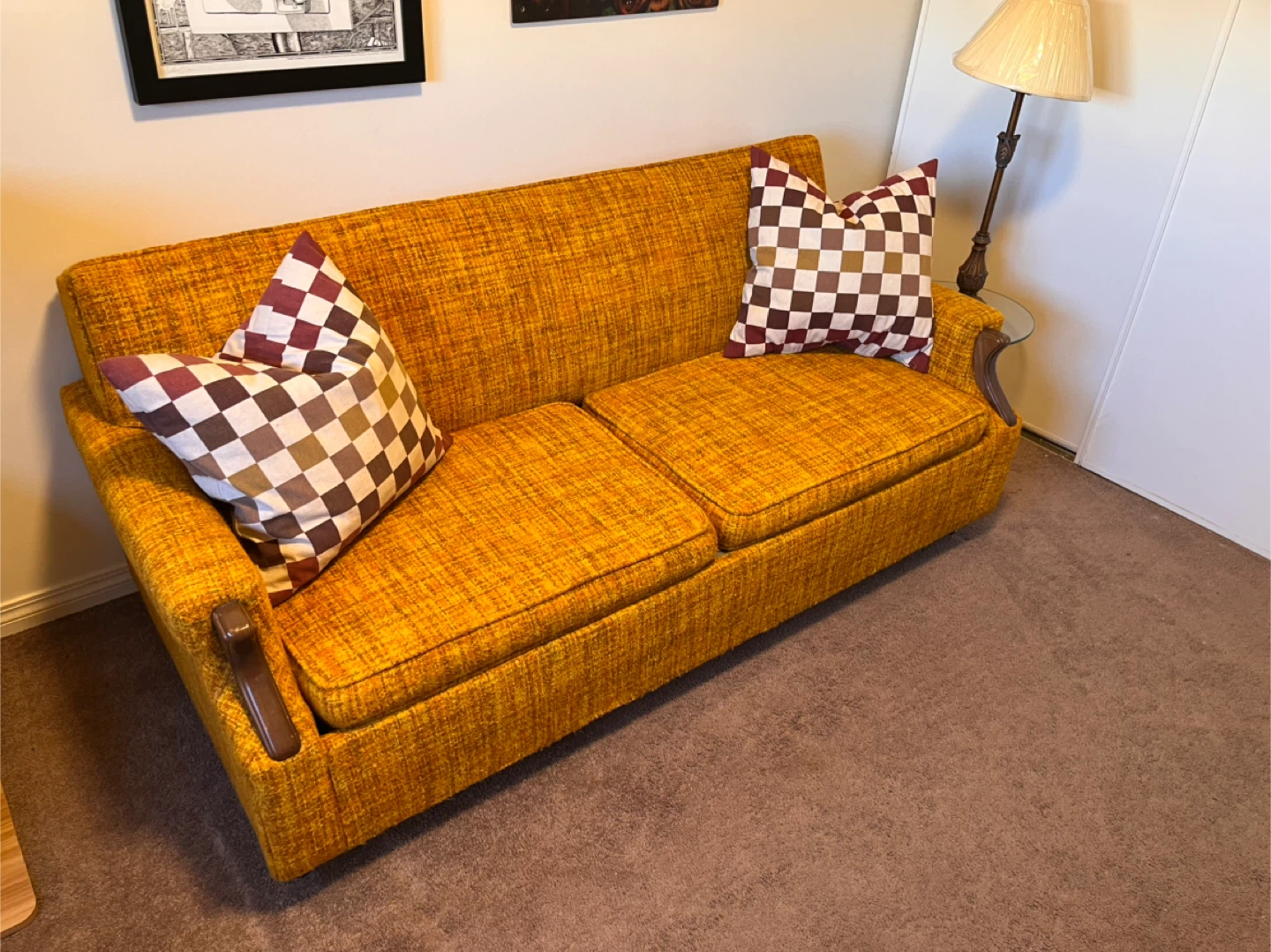 Retro Mustard Yellow Loveseat Futon - photo 2