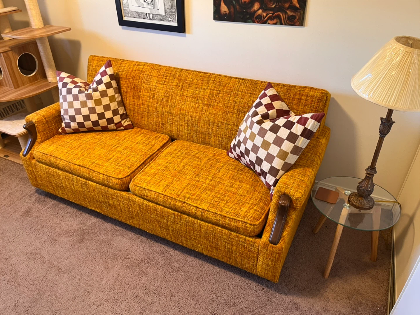 Retro Mustard Yellow Loveseat Futon - photo 3