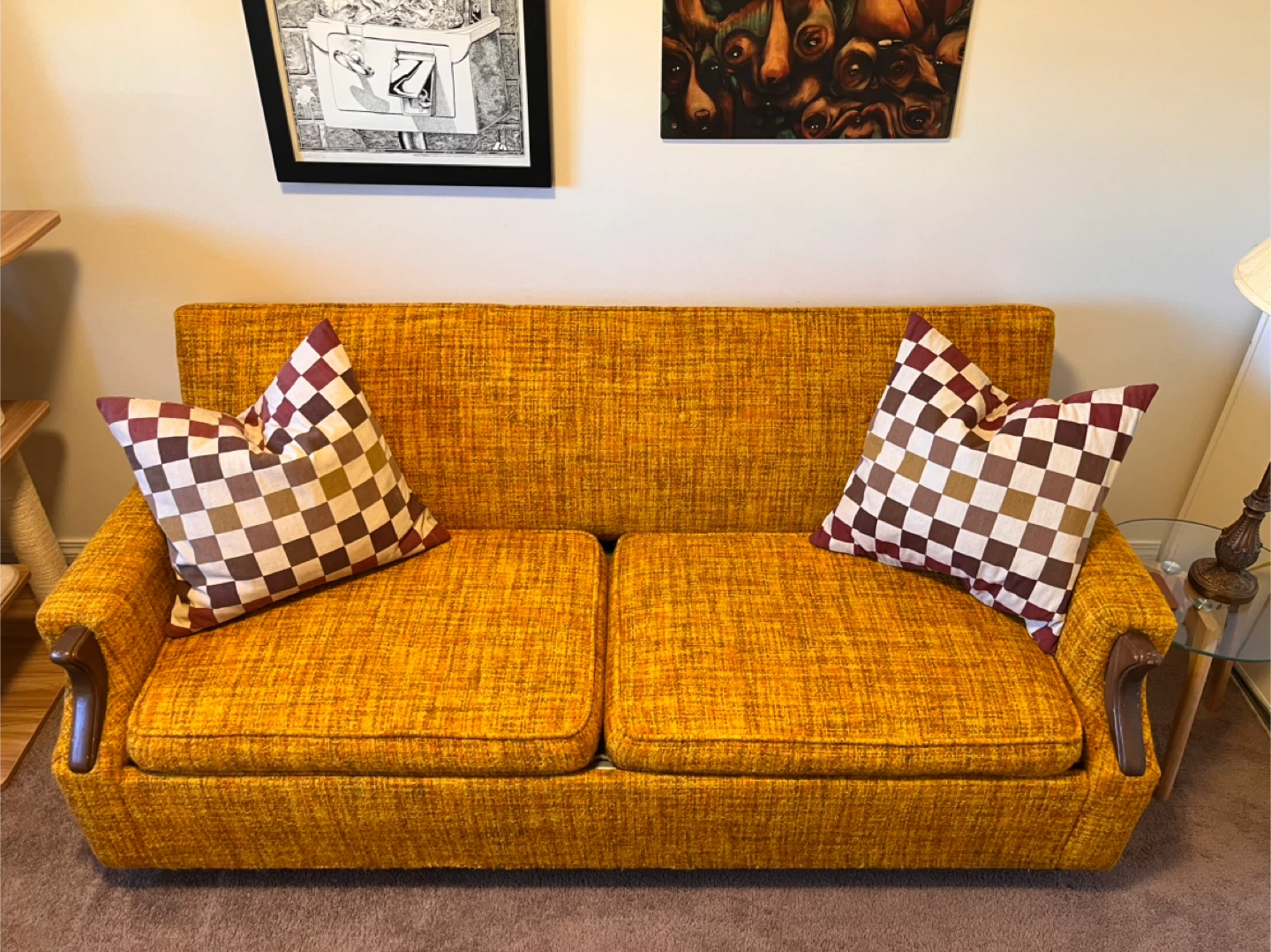 Retro Mustard Yellow Loveseat Futon