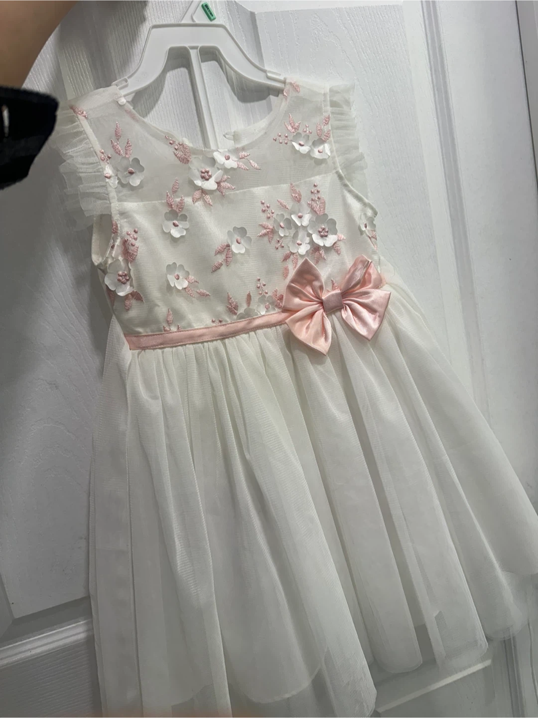 White & Pink Flower Girl Dress