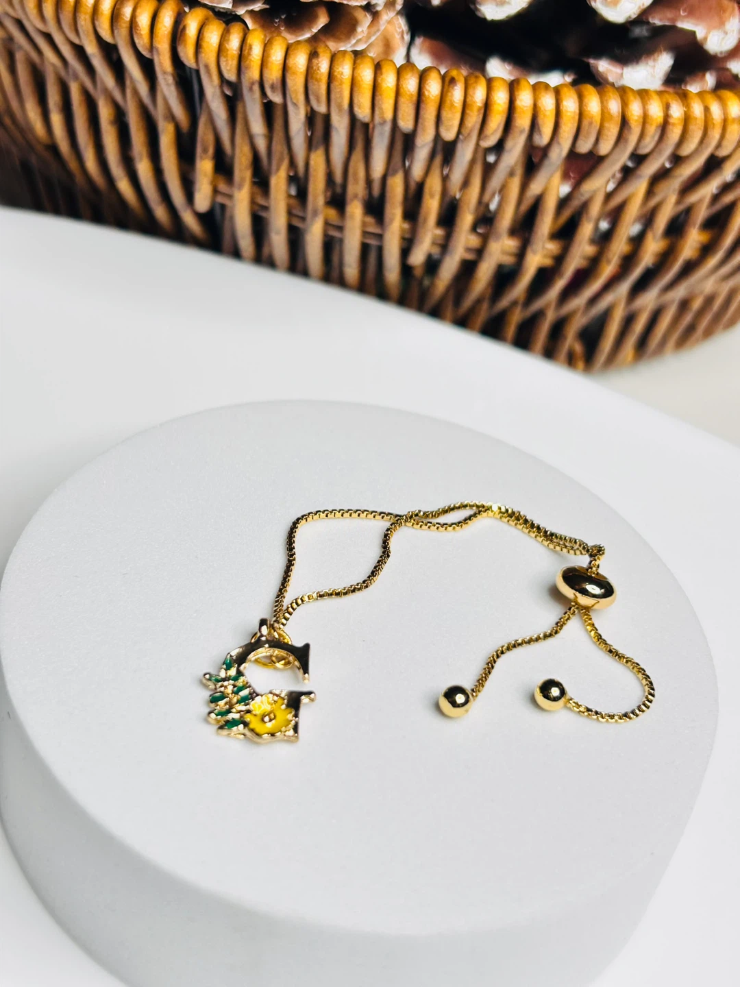 Gold Tone Floral Initial 'G' Bracelet