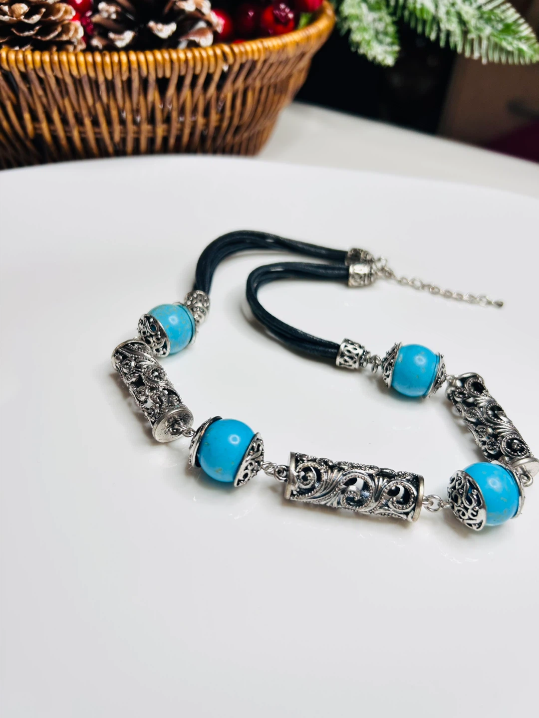 Turquoise & Silver Tone Necklace
