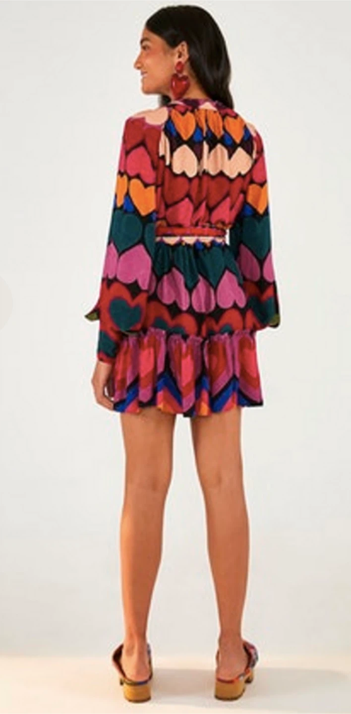 Farm Rio Colorful Heart Print Dress - Size S - photo 2