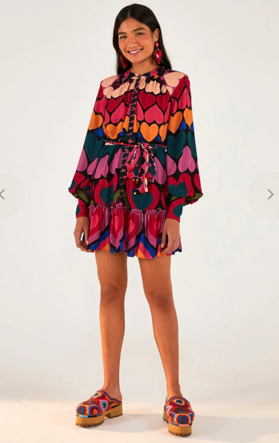 Farm Rio Colorful Heart Print Dress - Size S