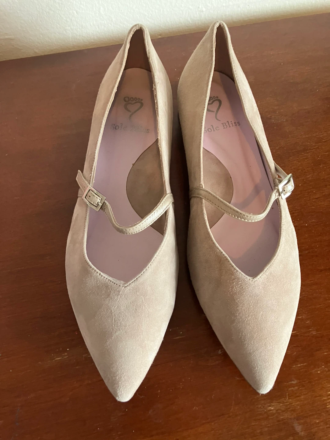 Sole Bliss Mary Jane Block Heel Shoes Size 9 Beige