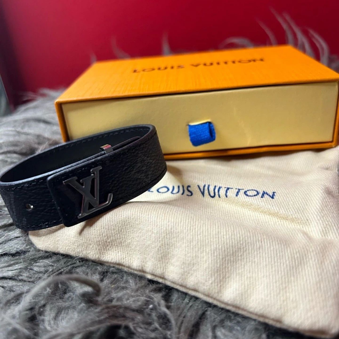 Louis Vuitton Black Leather Bracelet