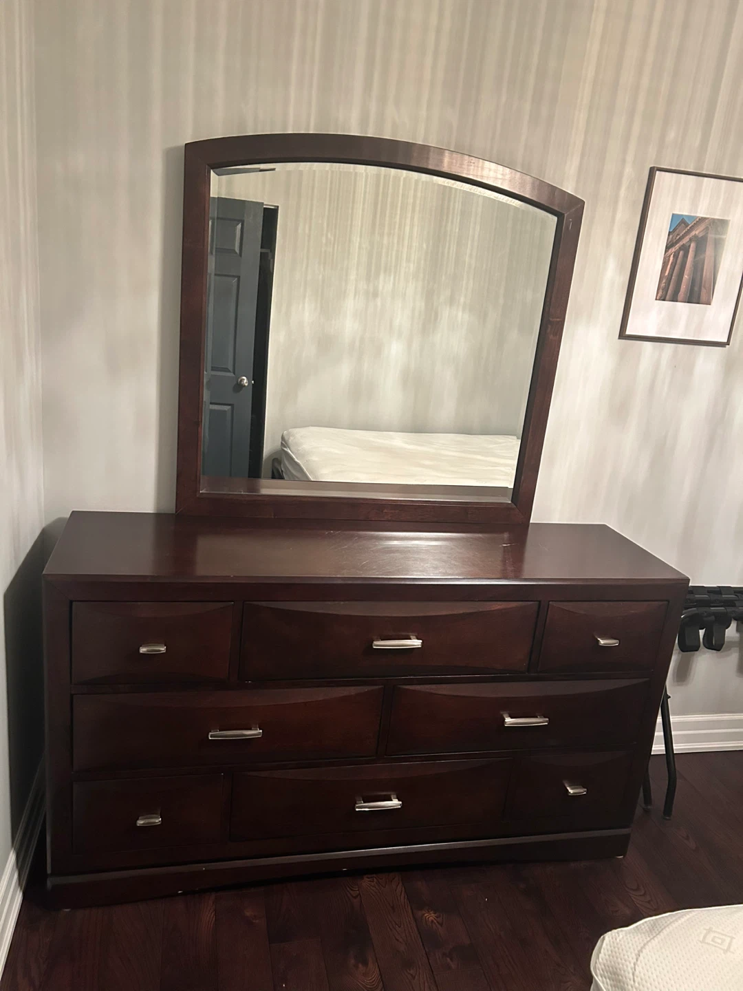 Wood Dresser with Mirror - Dark Brown
