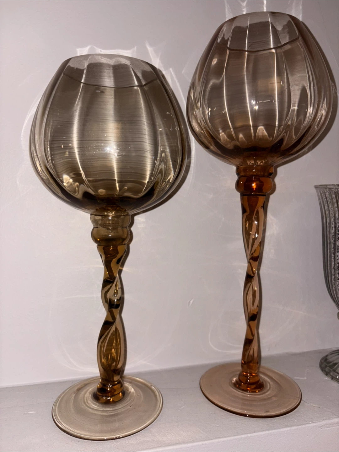 Vintage Brown Glass Candlestick Holders - Set of 2 - photo 3