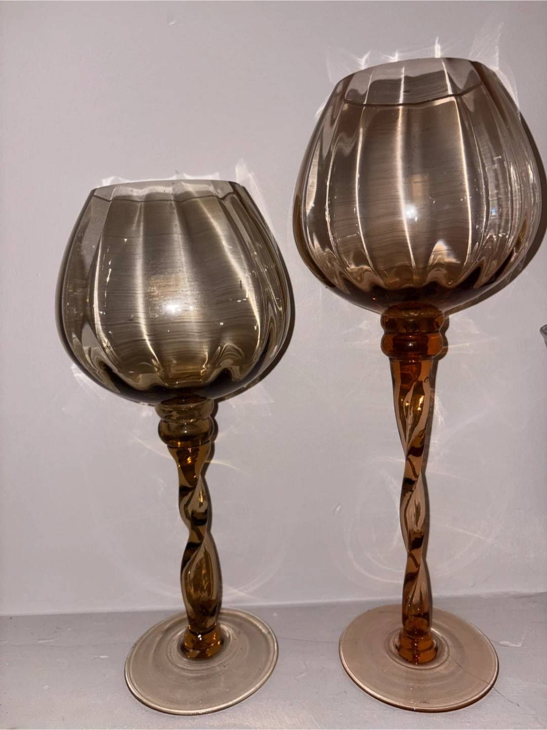Vintage Brown Glass Candlestick Holders - Set of 2 - photo 2