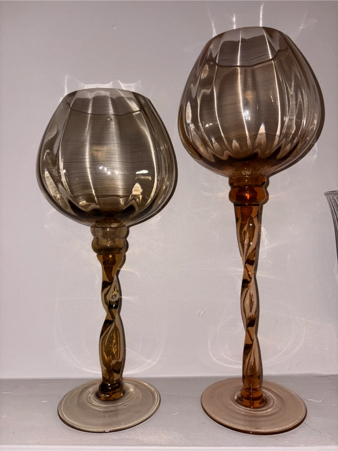 Vintage Brown Glass Candlestick Holders - Set of 2
