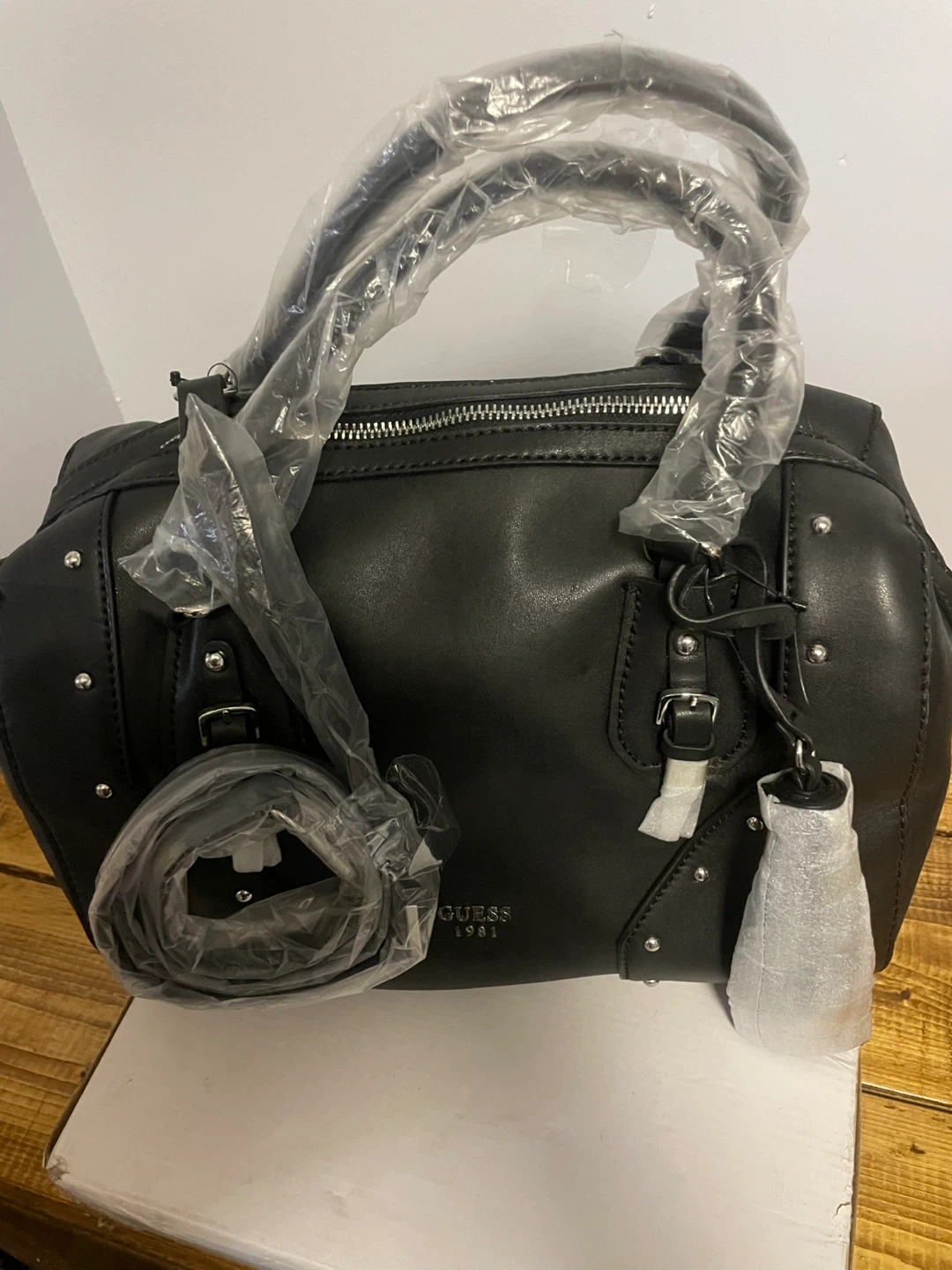New Guess Black Leather Satchel