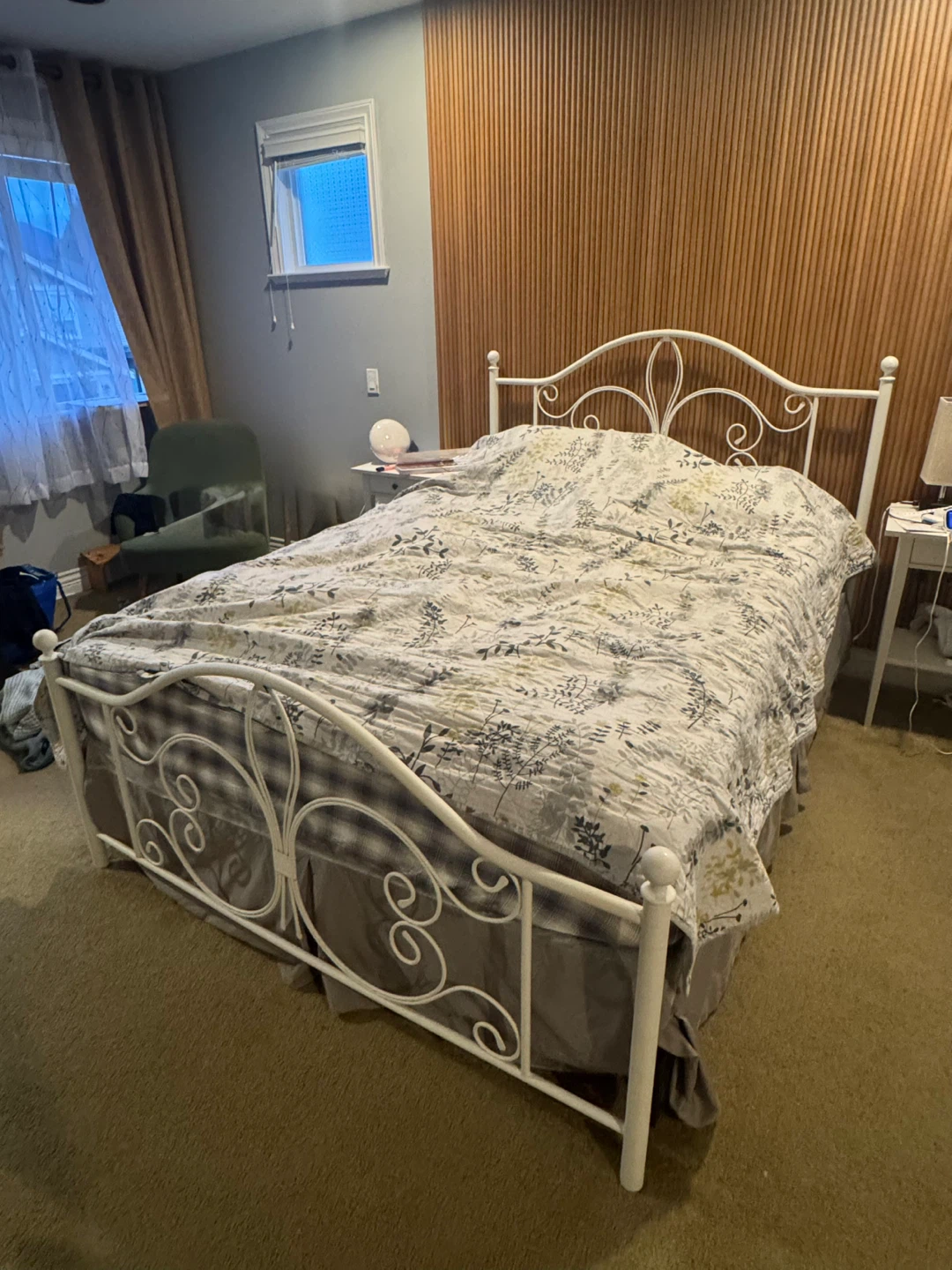 FREE pick up only - White Metal Bed Frame w/ box spring Queen