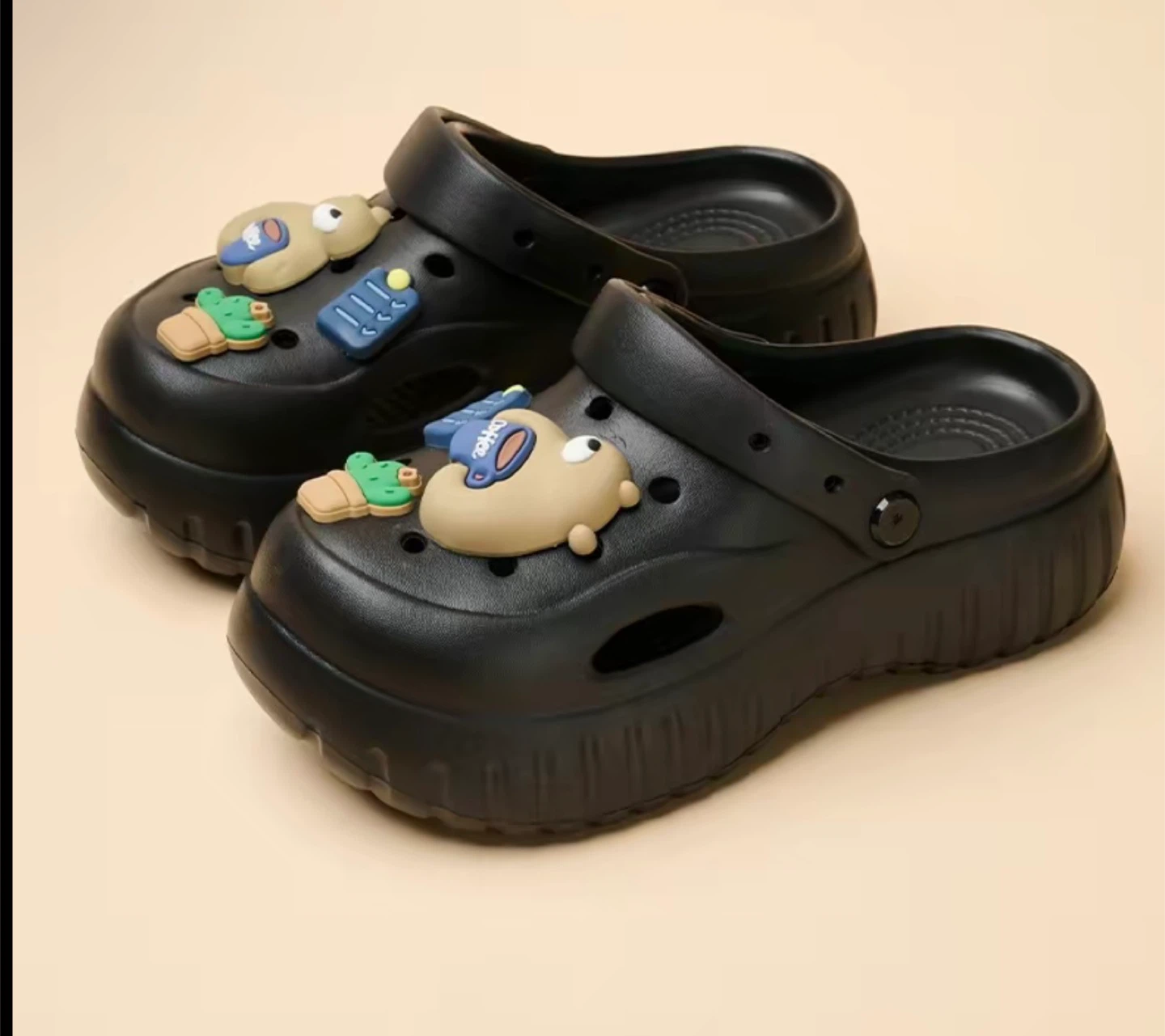 Black Platform Clogs with Charms size
