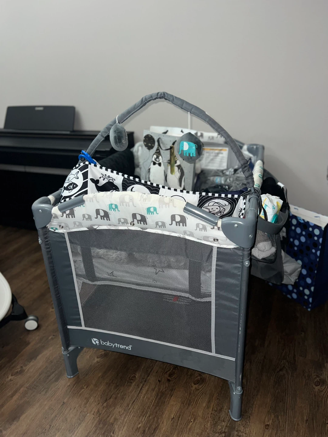 Baby Trend Playard - Grey with Elephant Design
