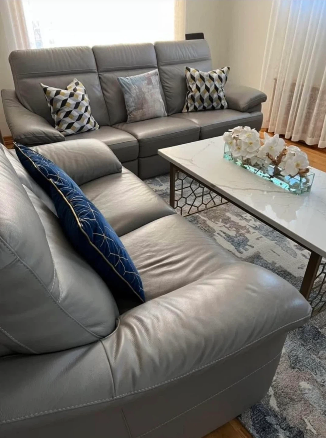Natuzzi Gray Leather Living Room Set - photo 3