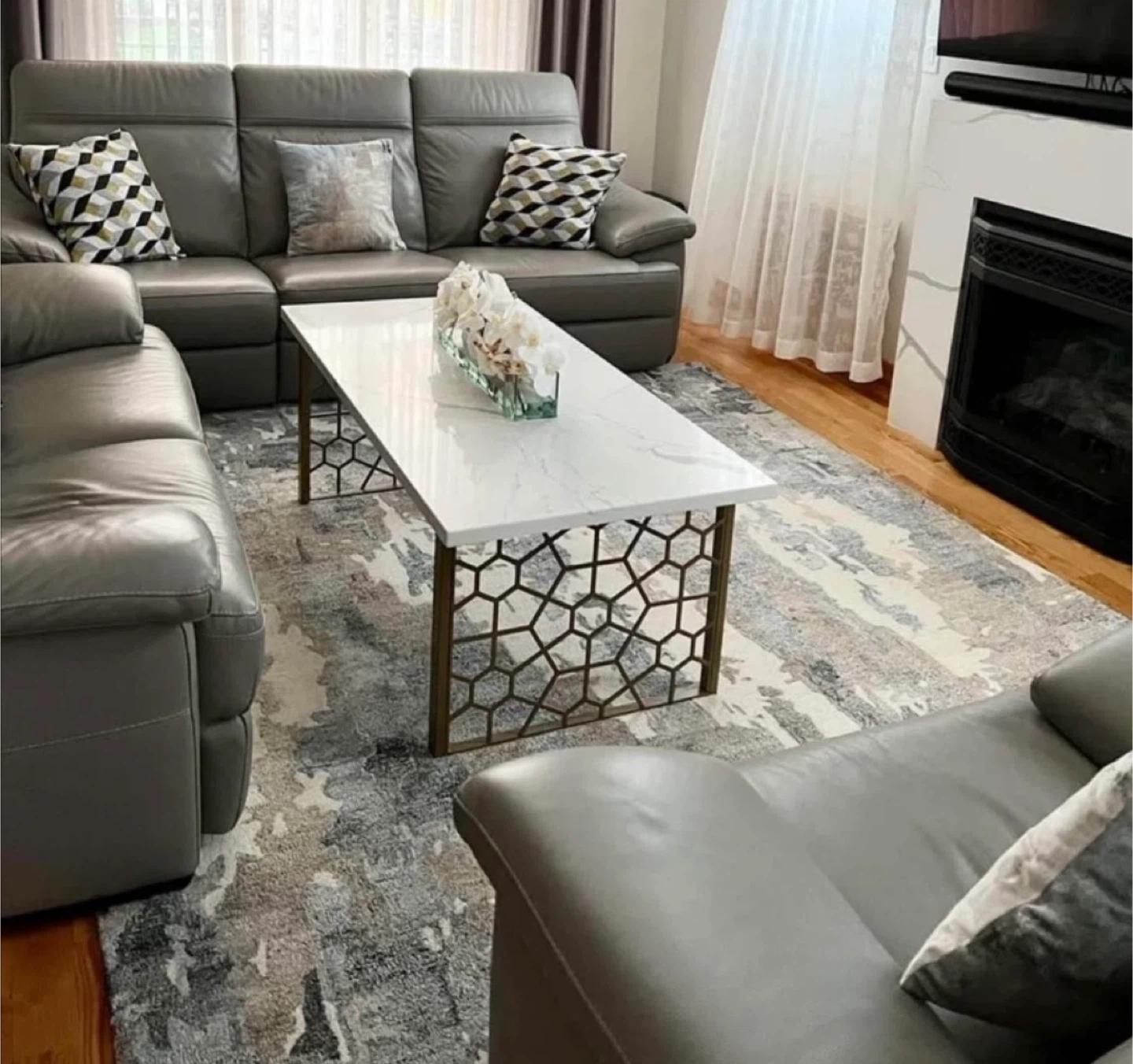 Natuzzi Gray Leather Living Room Set