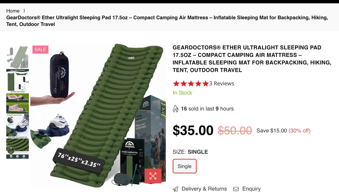 Gear Doctors Ether Ultralight Sleeping Pad - photo 4