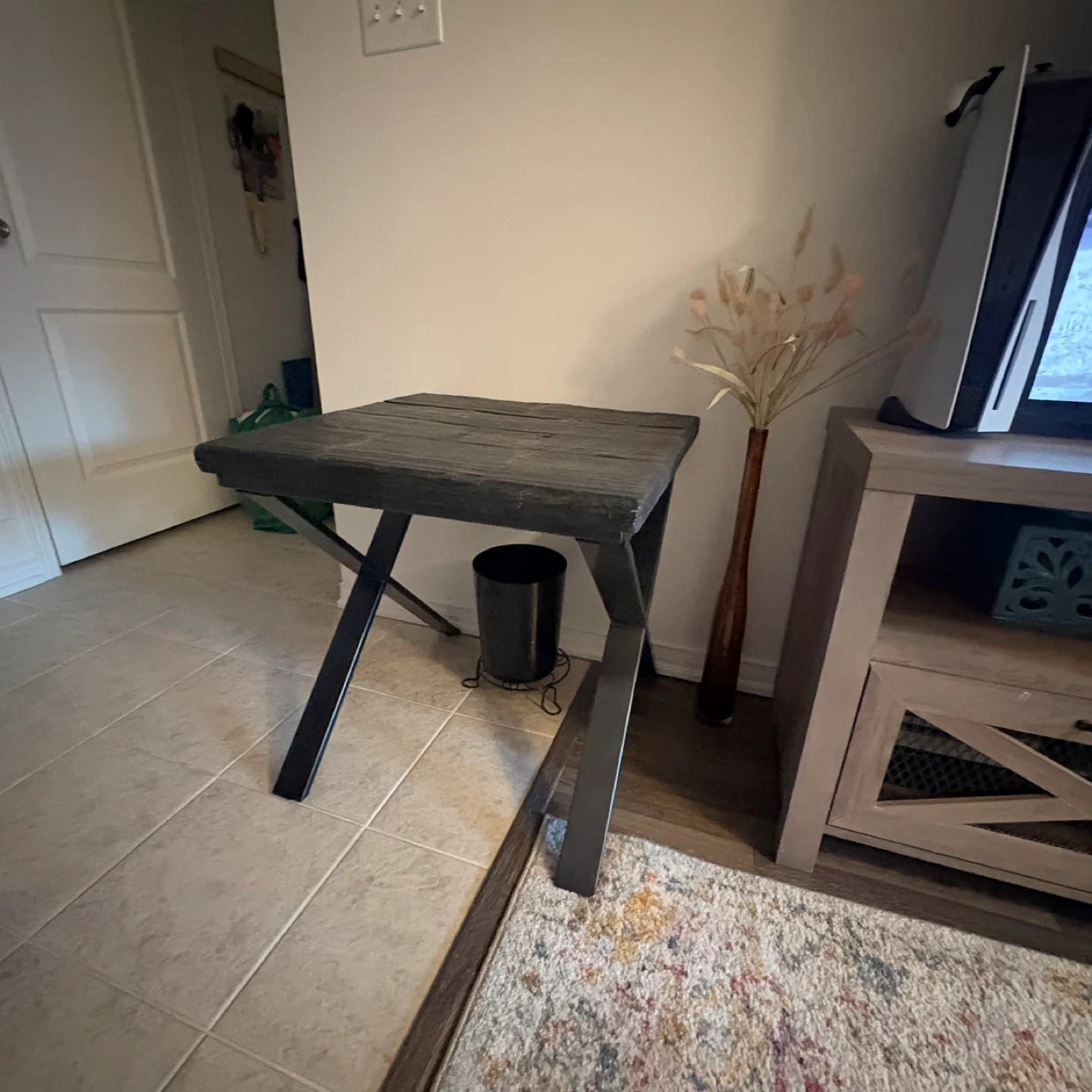 Two seats couch with Rustic Wood Coffee Table and a side table - photo 4