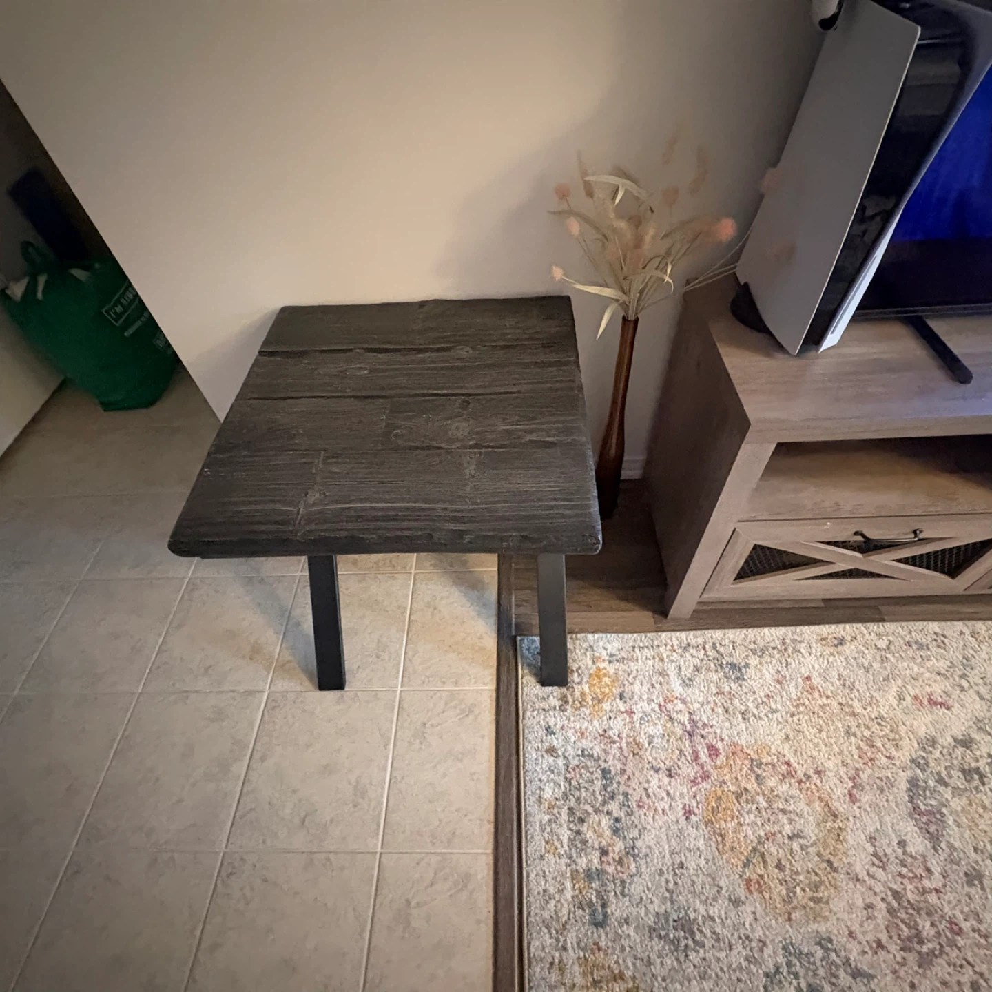 Two seats couch with Rustic Wood Coffee Table and a side table - photo 3