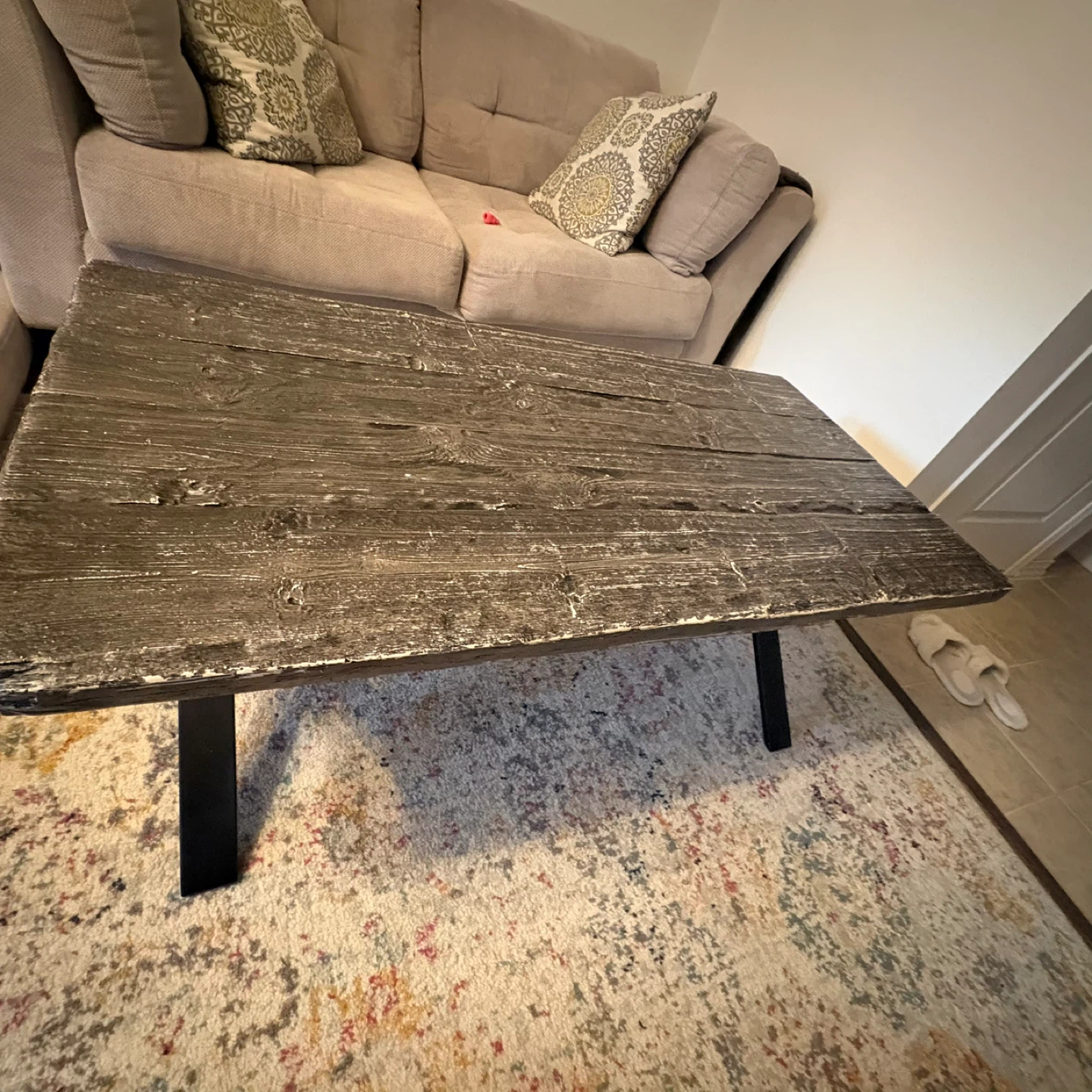 Two seats couch with Rustic Wood Coffee Table and a side table - photo 5
