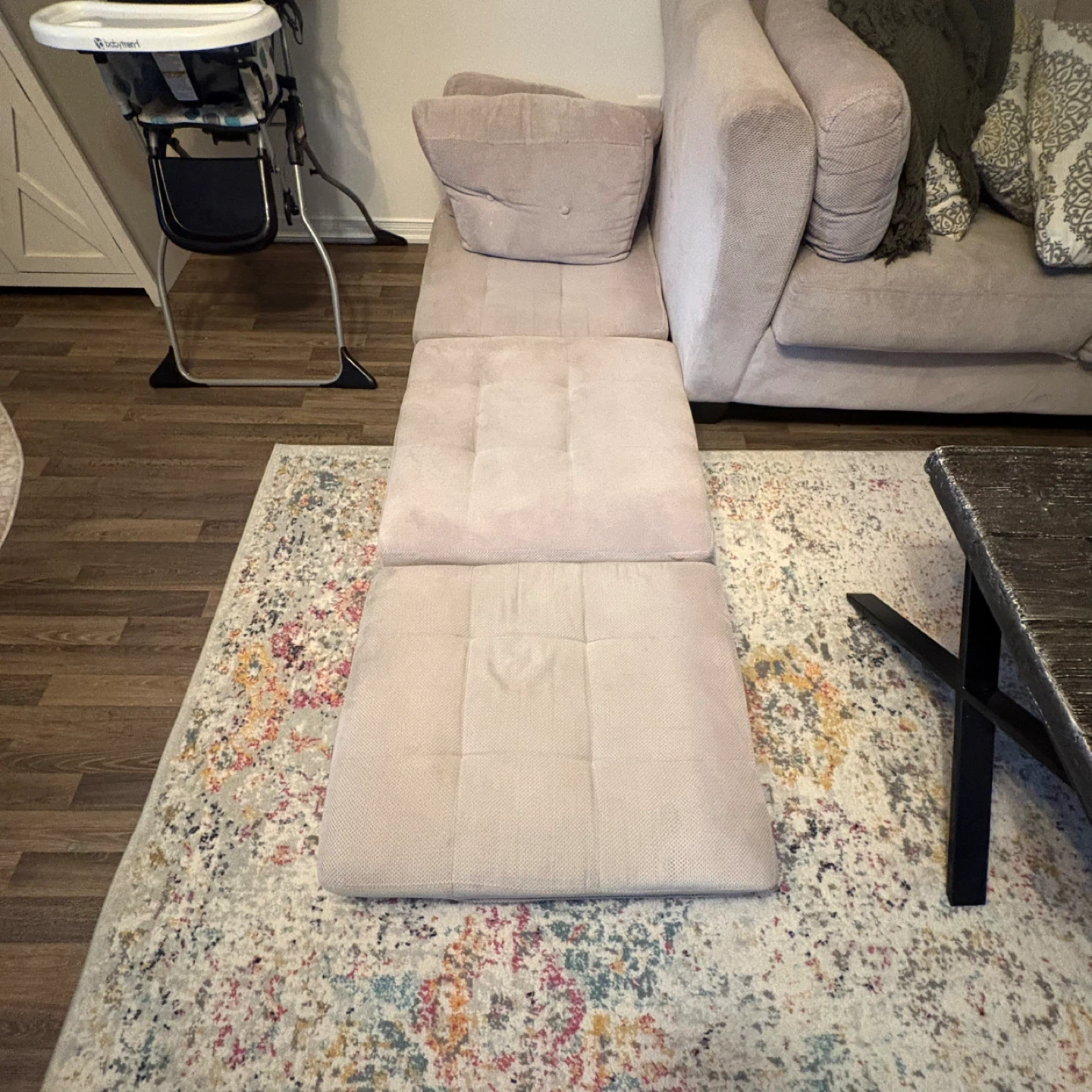 Two seats couch with Rustic Wood Coffee Table and a side table