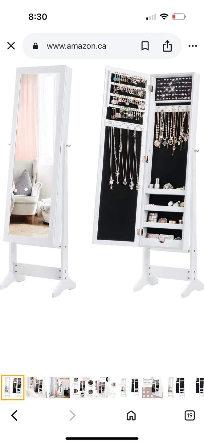 White Mirrored Jewelry Cabinet