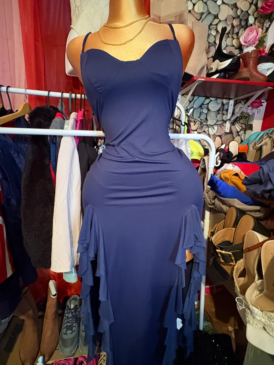 Blue Dress with Ruffle Detail