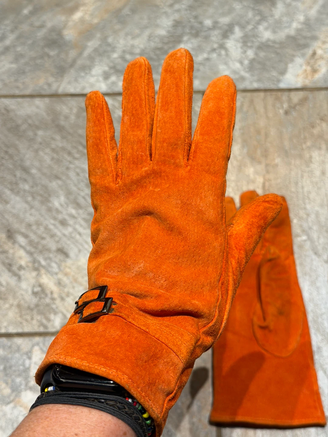 Orange Leather Gloves - Size M - photo 4