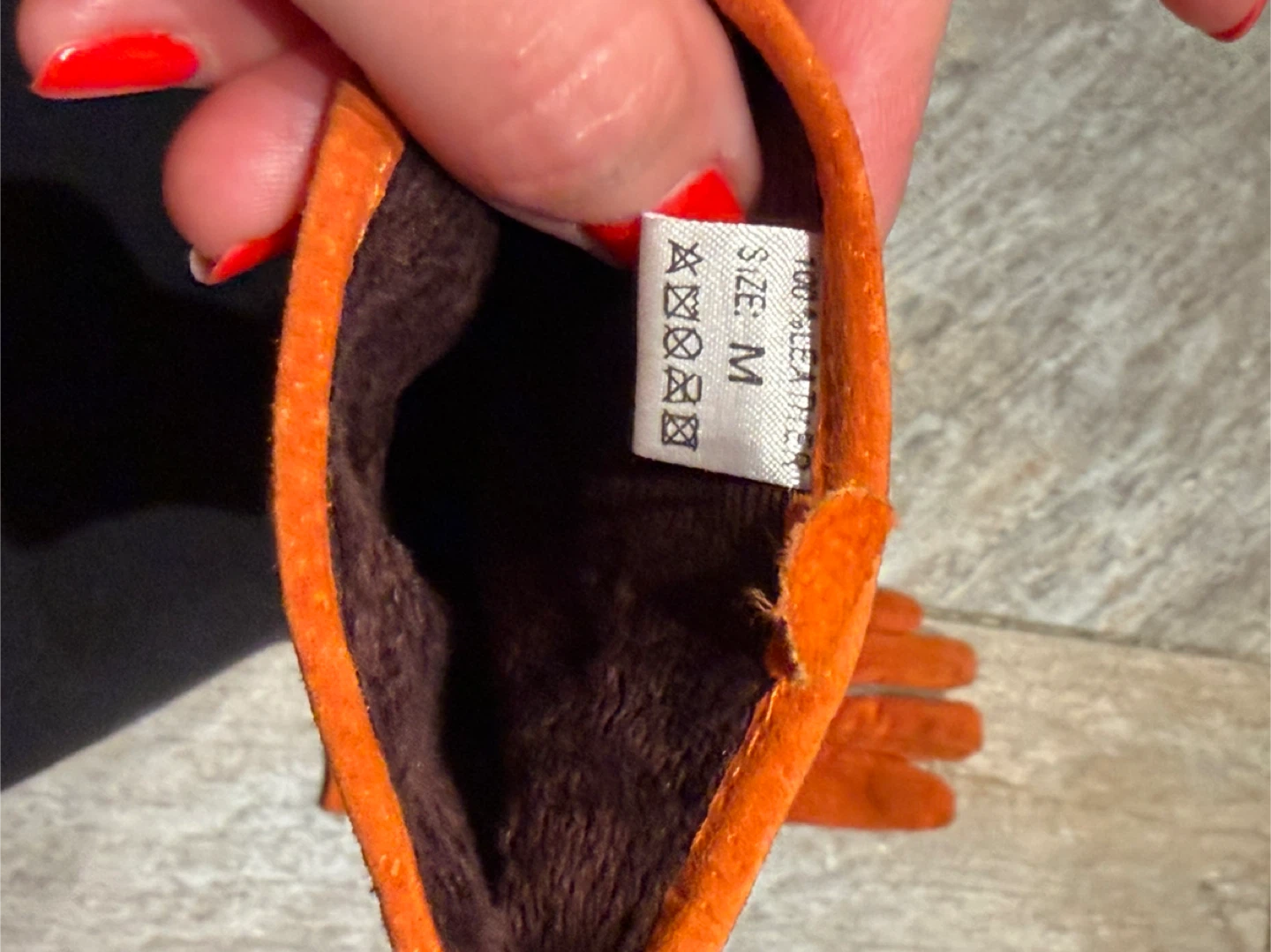 Orange Leather Gloves - Size M - photo 5