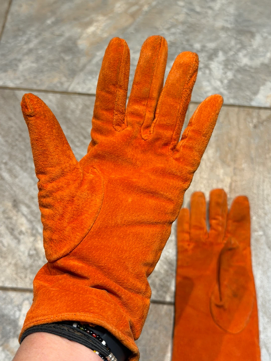 Orange Leather Gloves - Size M - photo 3