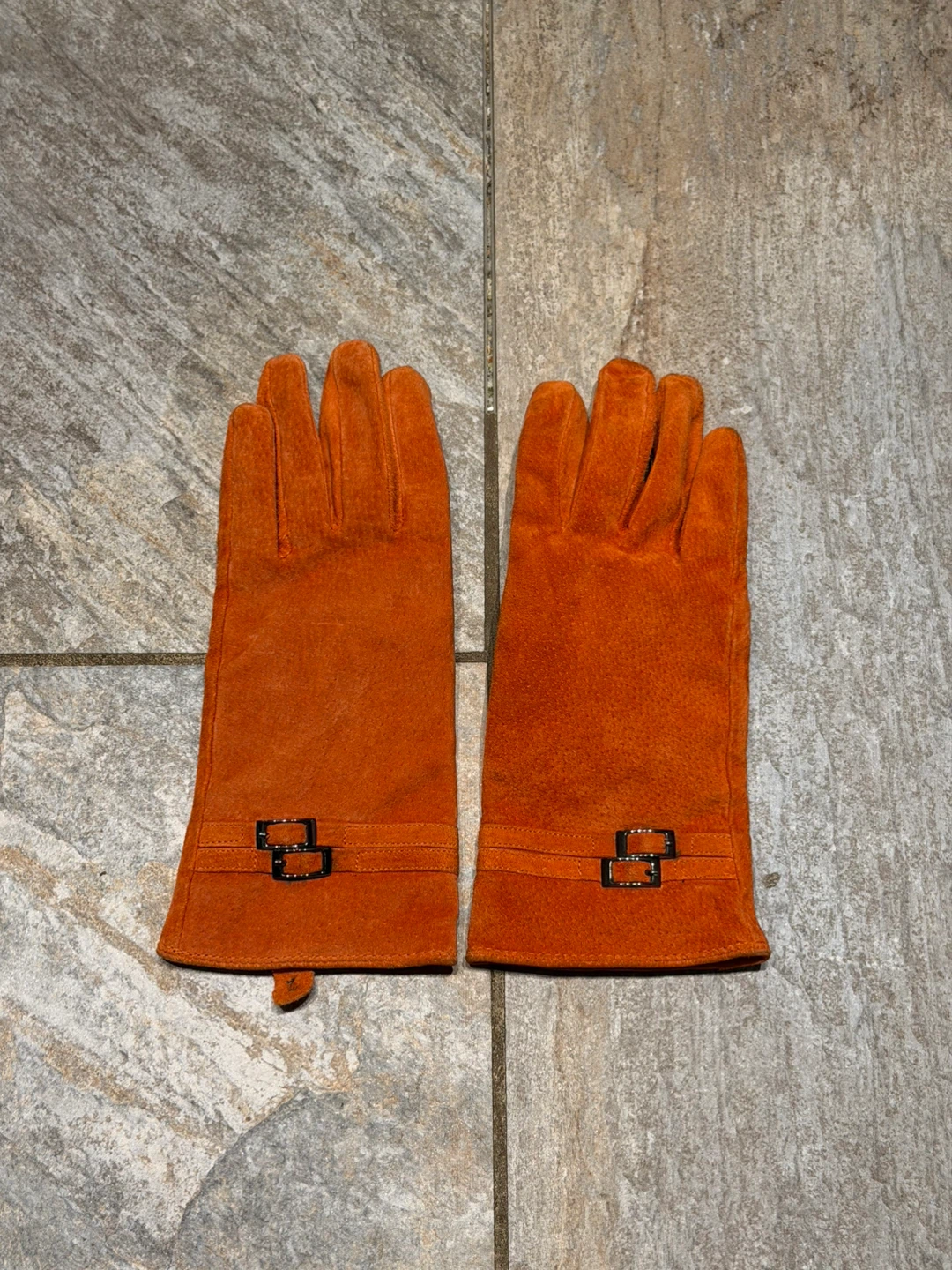 Orange Leather Gloves - Size M
