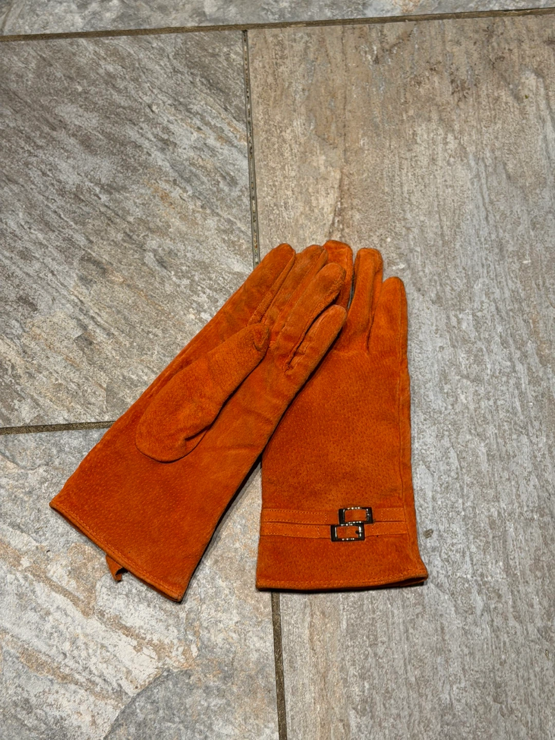 Orange Leather Gloves - Size M - photo 2