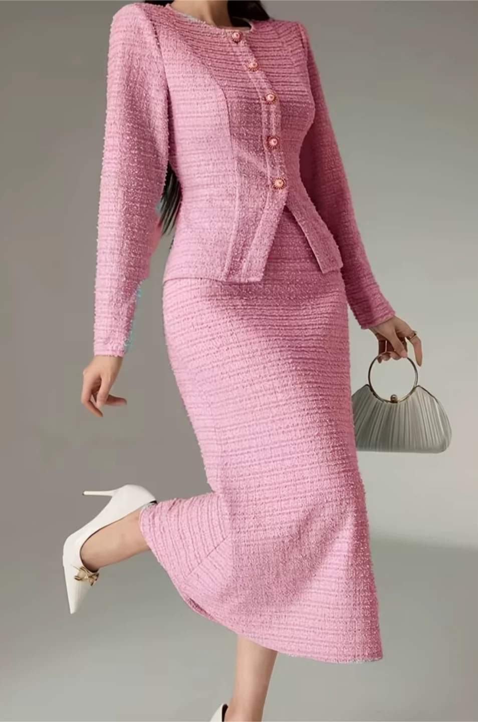 Pink Tweed Skirt Suit Set - photo 3