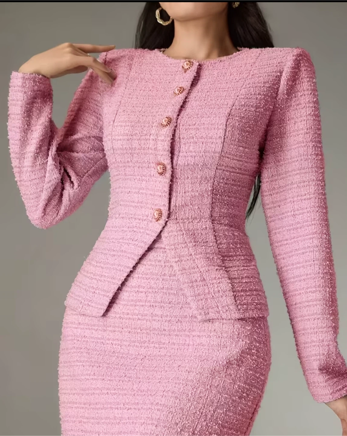 Pink Tweed Skirt Suit Set - photo 4