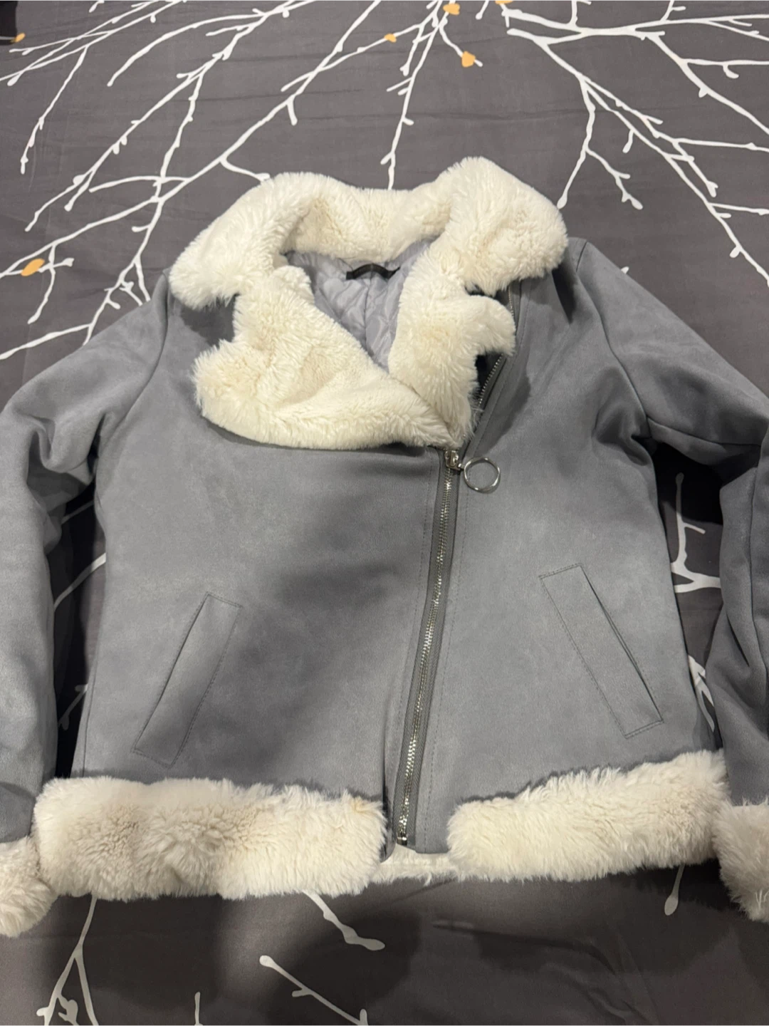 Grey Faux Suede Biker Jacket