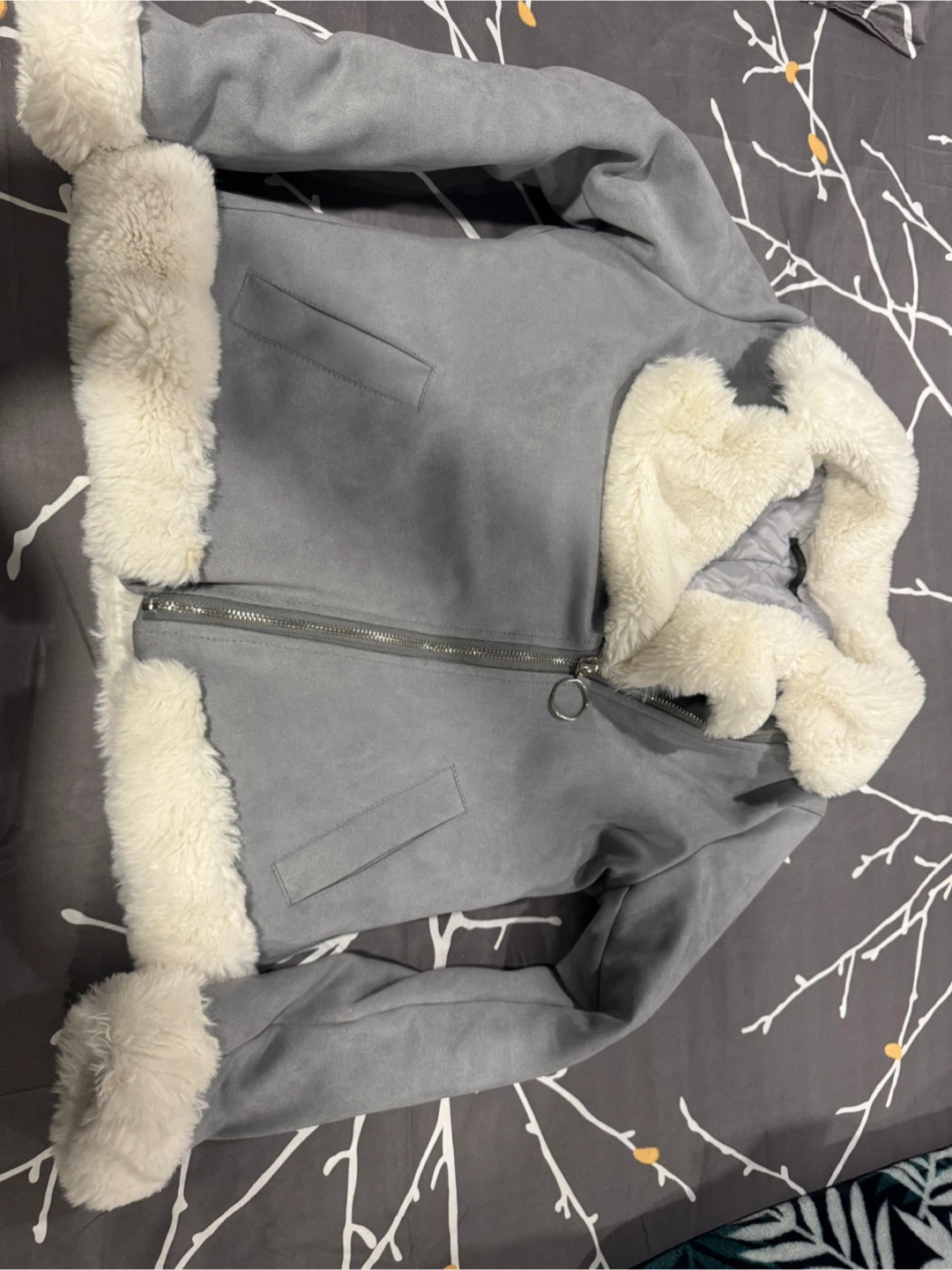 Grey Faux Suede Biker Jacket - photo 2